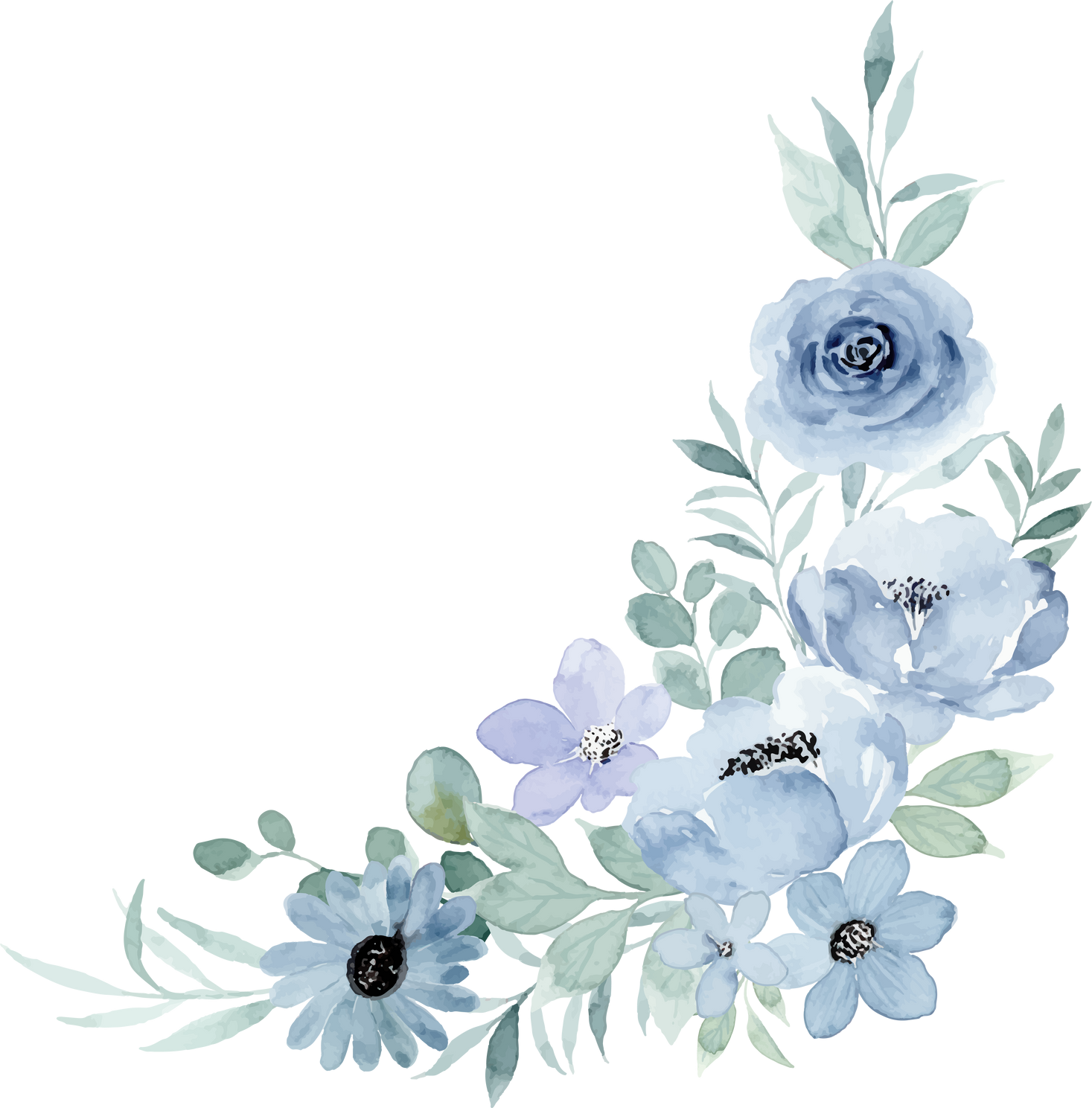 Blue Watercolor flower arrangement